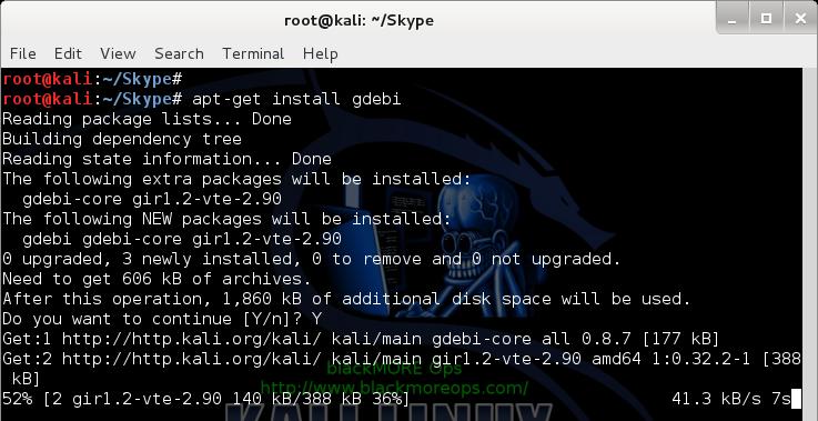 10 - Install Skype in Kali Linux - apt-get install gdebi - blackMORE Ops