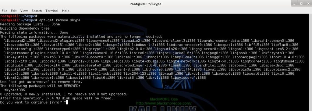 16 - Install Skype in Kali Linux - apt-get remove skype - blackMORE Ops