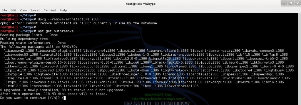 17 - Install Skype in Kali Linux - dpkg --remove-architecture i386 - blackMORE Ops