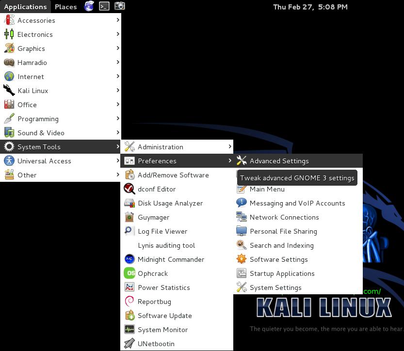 2 - Open Gnome Tweak Tool - Change Install Theme in Kali Linux - GTK 3 themes - blackMORE Ops