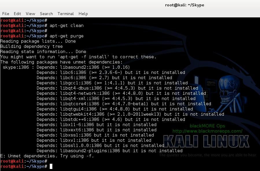 7 - Install Skype in Kali Linux - autoremove- autoclean - blackMORE Ops