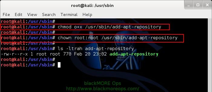 Kali Linux add PPA repository add-apt-repository - chown and chmod add-apt-repository - 6 - blackMORE Ops