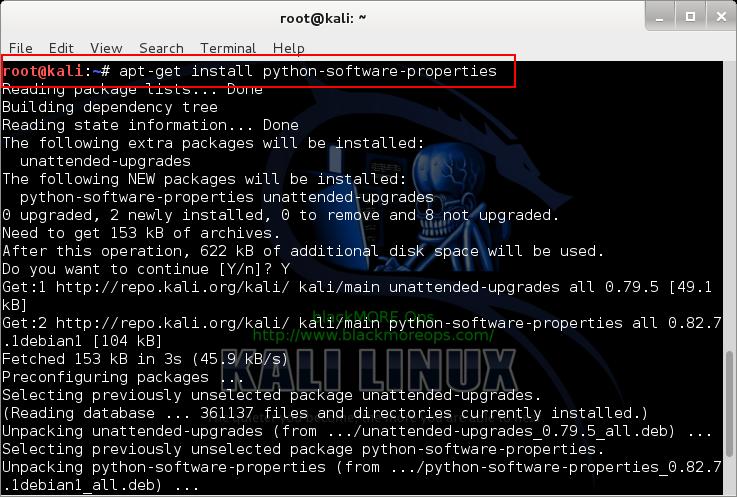 Kali Linux add PPA repository add-apt-repository - install python-software-properties - 1 - blackMORE Ops