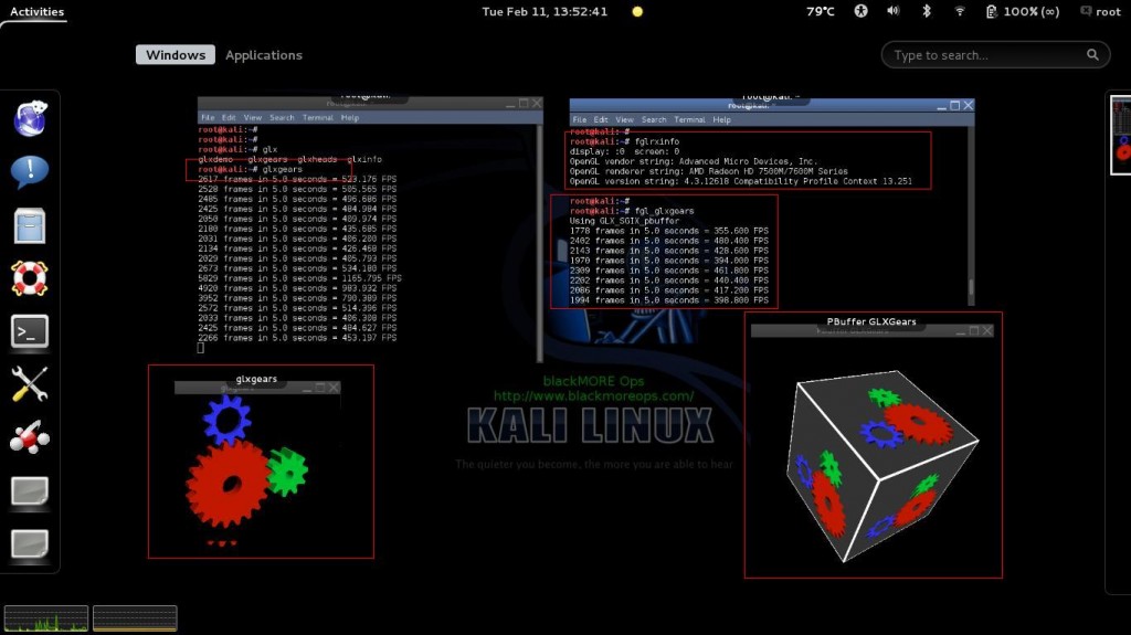 fgl_glxgears - Install AMD ATI proprietary driver (fglrx) in Kali Linux 1.0.6 running Kernel version 3.12.6 - blackMORE Ops