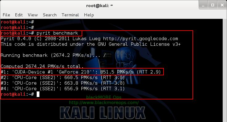 Benchmark Pyrit - 9 - Install NVIDIA driver kernel Module CUDA and Pyrit on Kali Linux - blacKMORE Ops
