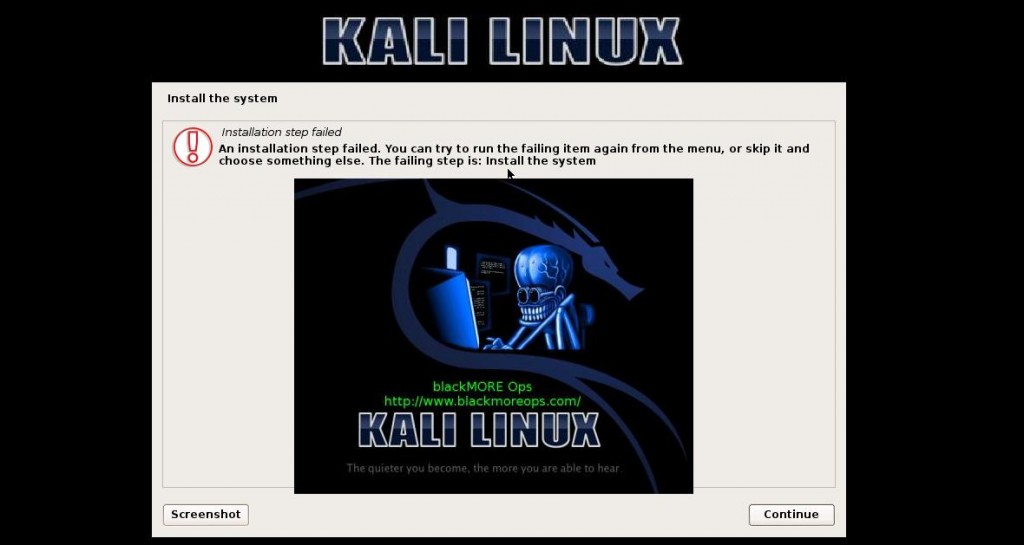 Error Message - 1 - Installation Step failed in Kali Linux - blackMORE Ops
