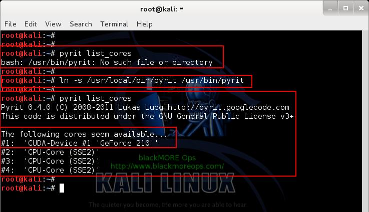 SoftLink and list_cores Pyrit - 8- Install NVIDIA driver kernel Module CUDA and Pyrit on Kali Linux - blacKMORE Ops