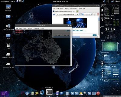 Awesome Kali Linux desktop with black-element theme, conkycolor and cairodock - 400px - 1