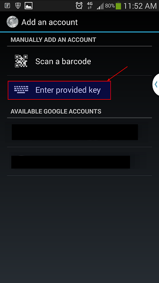10 - Select Enter provided key on SMARTPhone to use Google Authenticator - blackMORE Ops