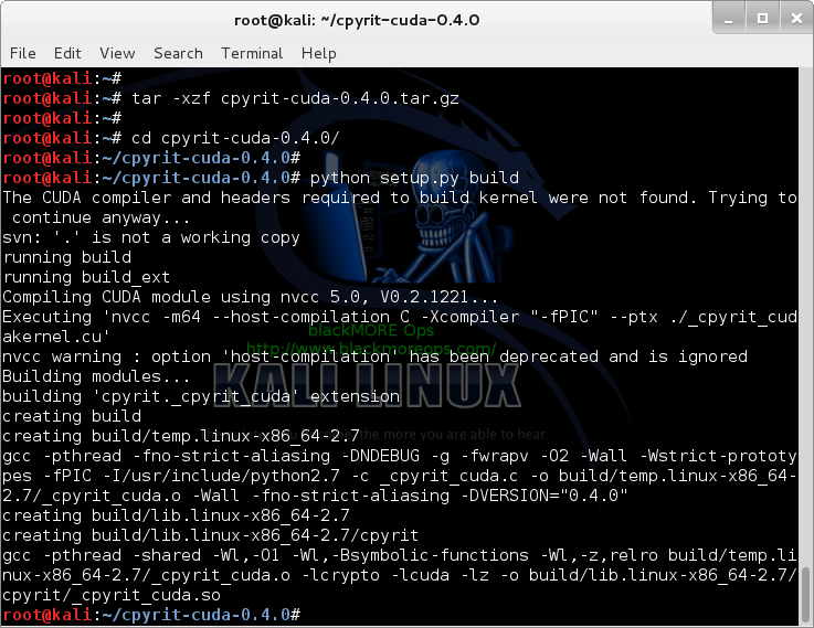 7 - Kali Linux 1.0.7 kernel 3.14 install NVIDIA driver kernel Module CUDA and Pyrit – CUDA, Pyrit and Cpyrit-cuda - extract and compile cpyrit-cuda