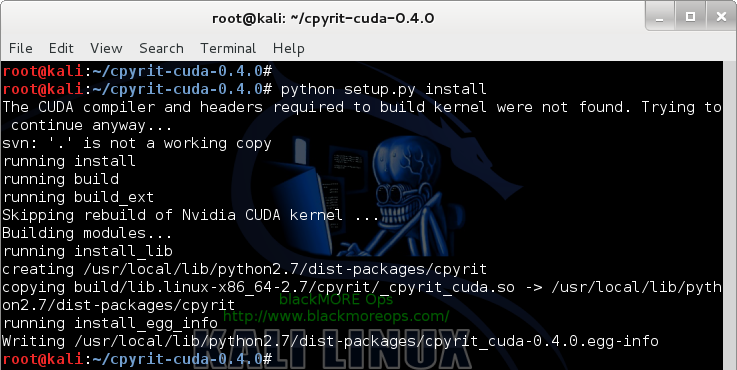 8 - Kali Linux 1.0.7 kernel 3.14 install NVIDIA driver kernel Module CUDA and Pyrit – CUDA, Pyrit and Cpyrit-cuda - install cpyrit-cuda