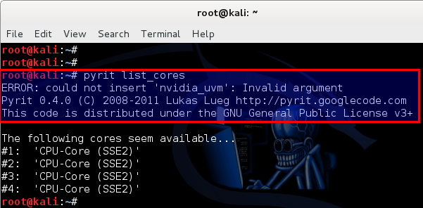 9 - Kali Linux 1.0.7 kernel 3.14 install NVIDIA driver kernel Module CUDA and Pyrit – CUDA, Pyrit and Cpyrit-cuda - run pyrit and it gives nvidia_uvm error
