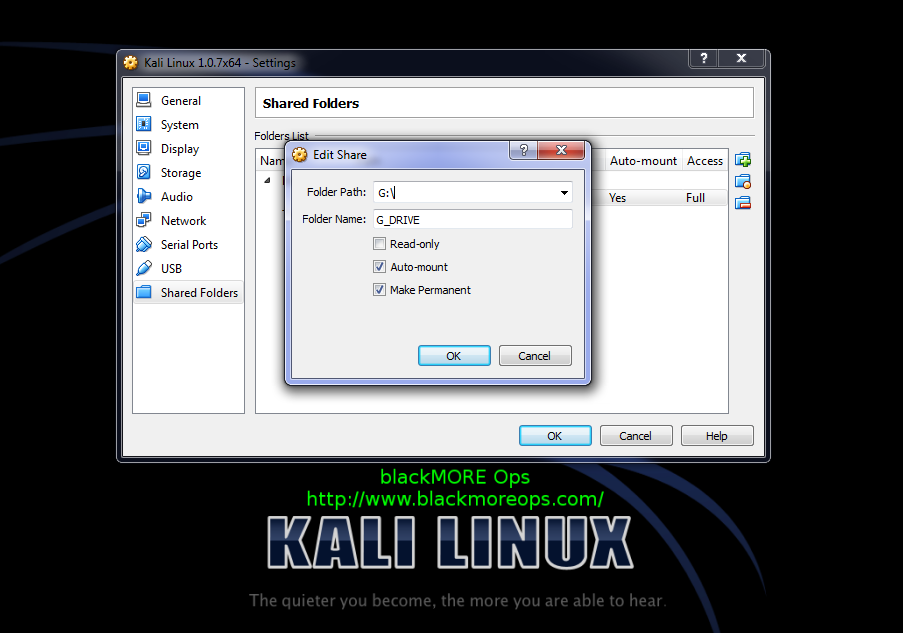 Correct way to install Virtualbox Guest Additions packages on Kali Linux and create shared folder - blackMORE Ops - 2
