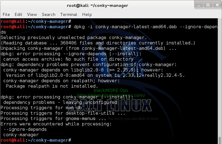 Use DPKG to install Conky-Manager with irnore-deps flag - blackMORE Ops