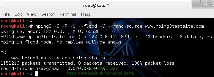 Denial-of-service Attack – DoS using hping3 with spoofed IP in Kali Linux - blackMORE Ops - 2