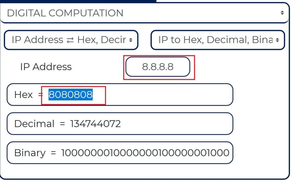 IP address to hex 