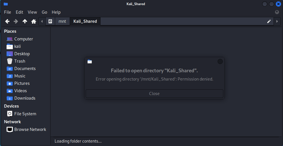 Failed to open directory on Kali Linux Virtualbox - blackMORE Ops -1