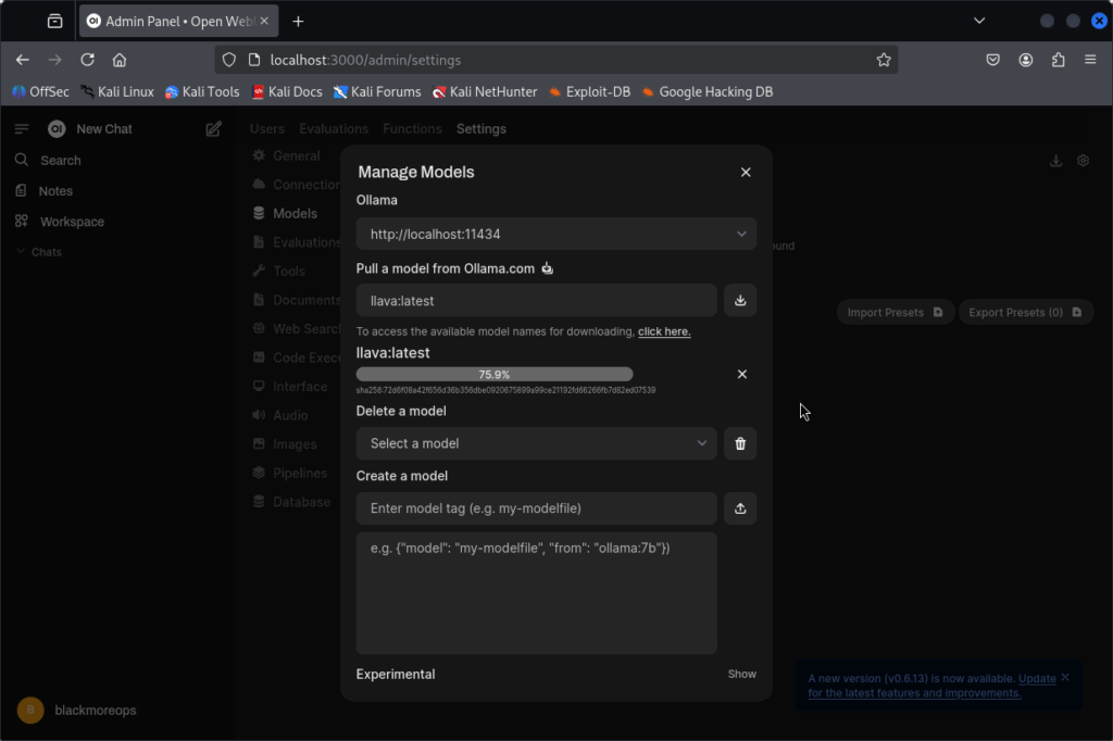 Download LLaVa LLM model on Kali Linux - blackMORE Ops - 6