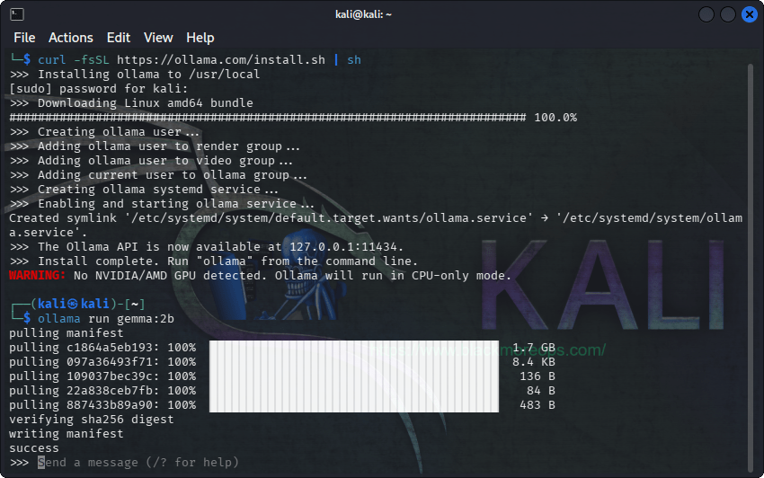Download Ollama and then install LLM on Kali Linux - blackMORE Ops - 1