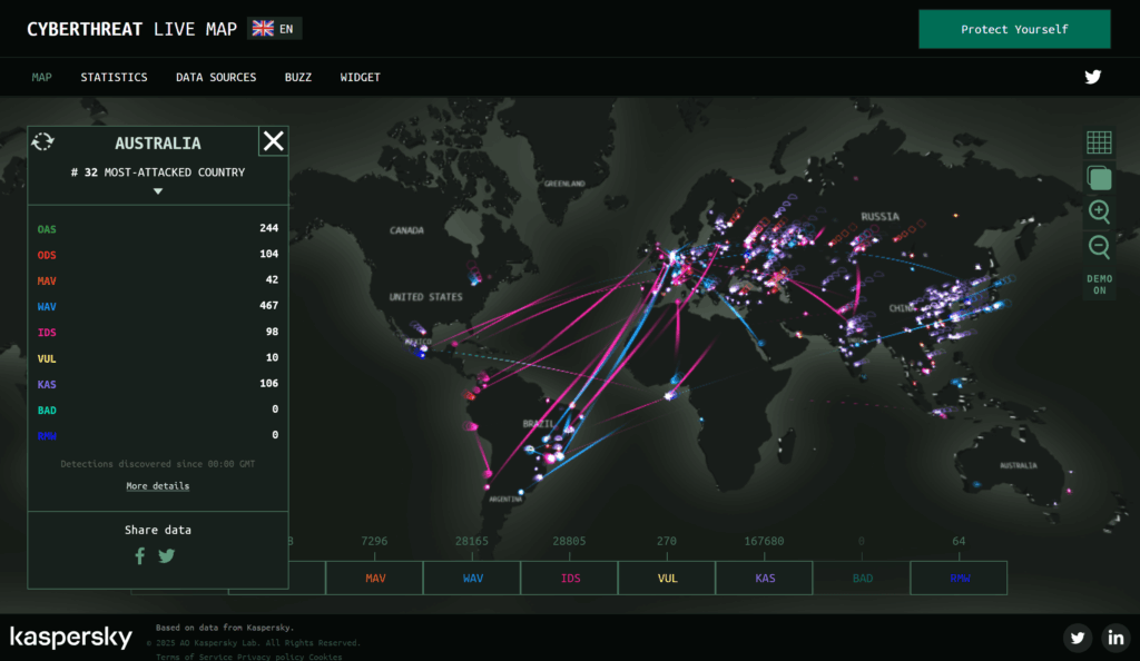 Live Cyber Attack Maps Digital Threats Visualisation - blackMORE Ops - 1