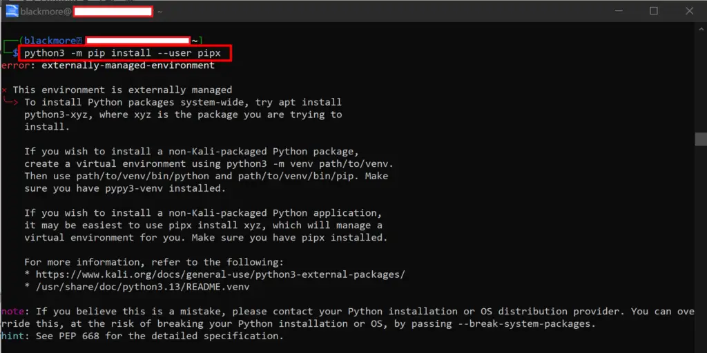 error: externally-managed-environment in Kali Linux