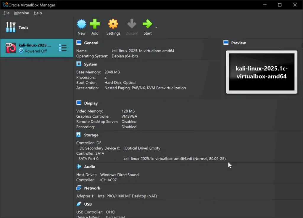 VirtualBox settings interface displaying system configuration options for optimising Kali Linux vBox performance